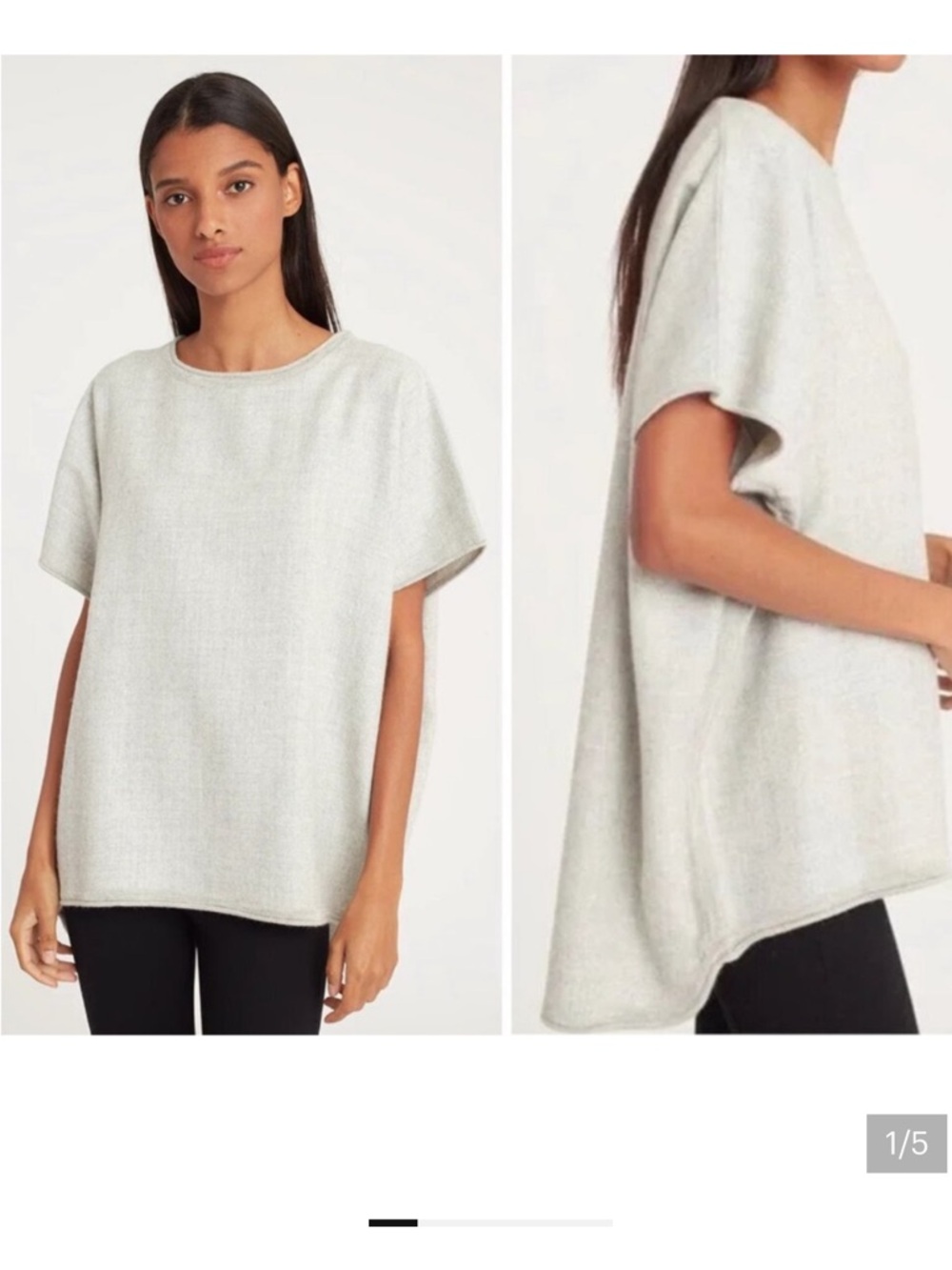 Cuyana Light Gray Boxy Alpaca Short-Sleeve Sweater